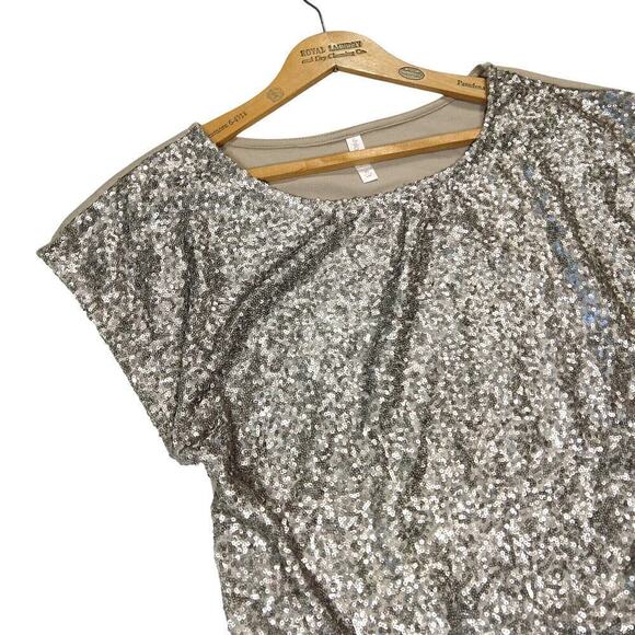 Vintage Y2K Sequin Going Out Top Size XS Xhilaration Dolman Sleeve Bronze Metal - Picture 3 of 7